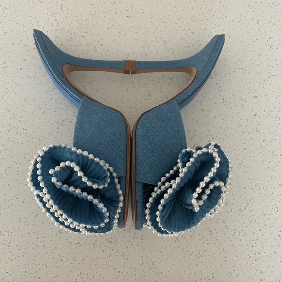 Venita Aspen x Gianni Bini Harlow Blue Ruffle Bow Mule Heels Size 7 New - Picture 7 of 9